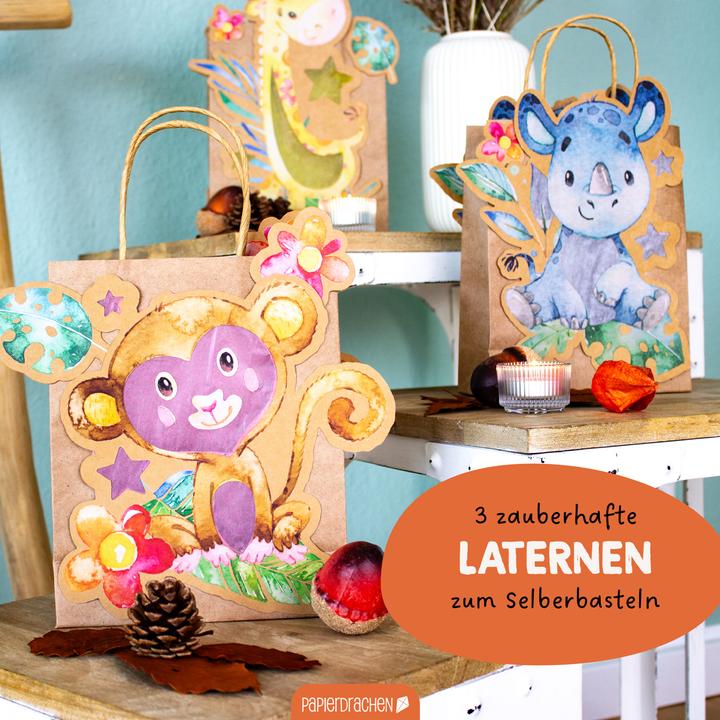 Produktbild Papierdrachen 3 Kinderlaternen Wildtiere/Afrika - Set 8