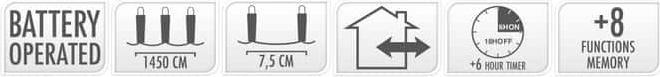 Produktbild Nampook ŁAŃCUCH LED 192L CIEPŁY na baterie 14,5m +8FUNKCJI,TIMER 3x AA 1,5V (14.50 m)