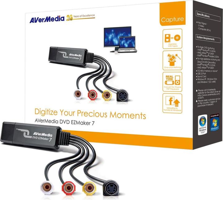 Immagine prodotto AVerMedia DVD EZMaker 7 (USB 2.0, DVB-S, DVB-T2, segnale TV analogico, DVB-S2, DVB-C, DVB-T)