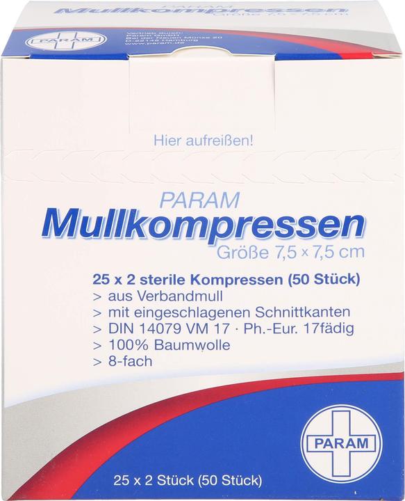 Produktbild MULLKOMPRESSEN STERIL 7,5X7,5 8F, 25X2 St KOM