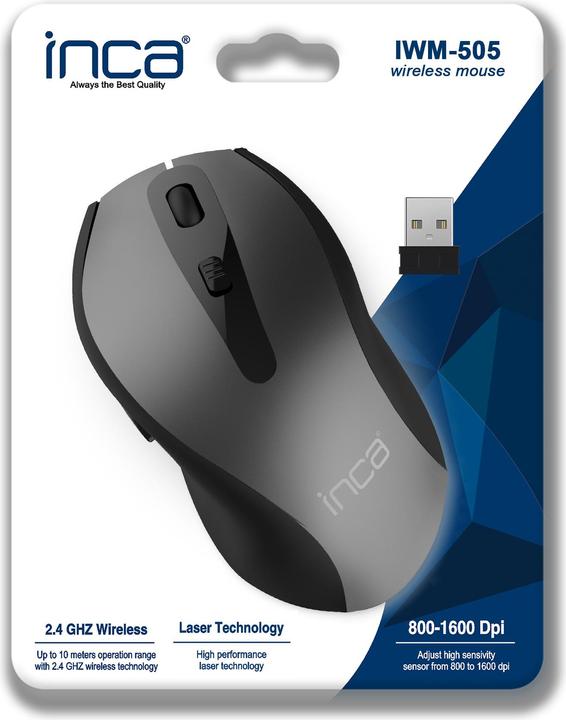 Produktbild Inca Maus IWM-505 Wireless, Ergo., 1600 DPI, Laser, SW retail (Kabellos)