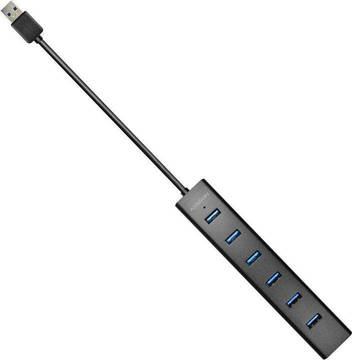 Actual product image Axagon HUE-SA7BP 7x USB3.0 ALU charging hub incl. AC adapter, Juodas (USB-A, USB-B, 7 Ports)
