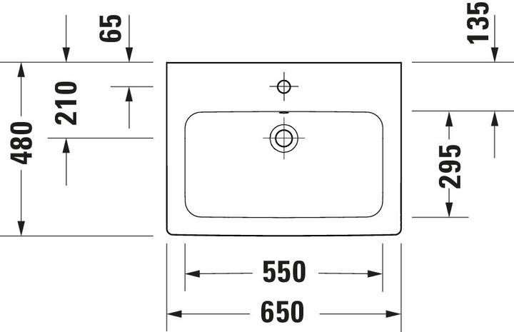 Produktbild Duravit D-Code Waschtisch, mit Hahnloch, mit Überlauf, 650x480x165mm, Weiss Hochglanz (480 mm, 650 mm)