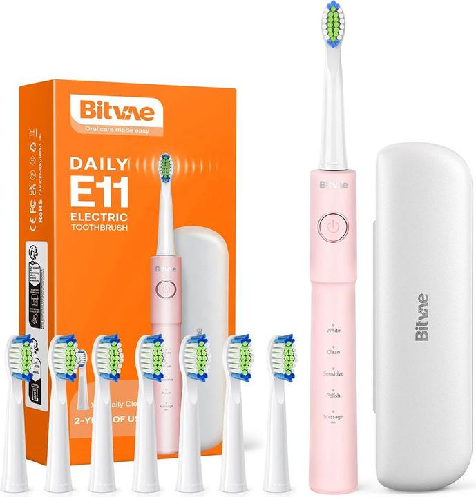 Actual product image Bitvae Sonic toothbrush with tips set and travel case BV E11 (Pink) (Sonic toothbrush)