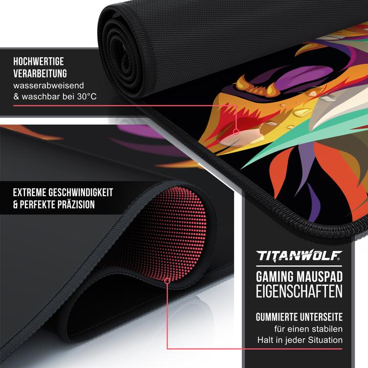 Immagine prodotto Titanwolf Tappetino per mouse da gioco, 900 x 400 mm XXL, migliora la precisione e la velocità, colore Lion 2 (XXL)