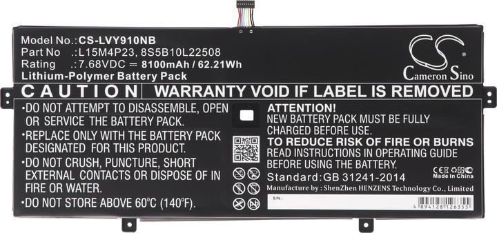 Actual product image AccuCell Akku passend für Lenovo Yoga 910, Lenovo Yoga 910-13IKB, L15M4P23, 7,68V, 8100mAh (8100 mAh)