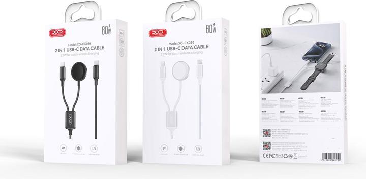 Productafbeelding xO draadloze inductieve oplader CX030 zwart voor Apple Watch met kabel USB-C -USB-C