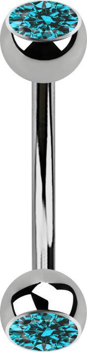 Star Piercing Banane silber mit zwei Kugeln Kristall aqua (ohne Messing, Titan G23)
