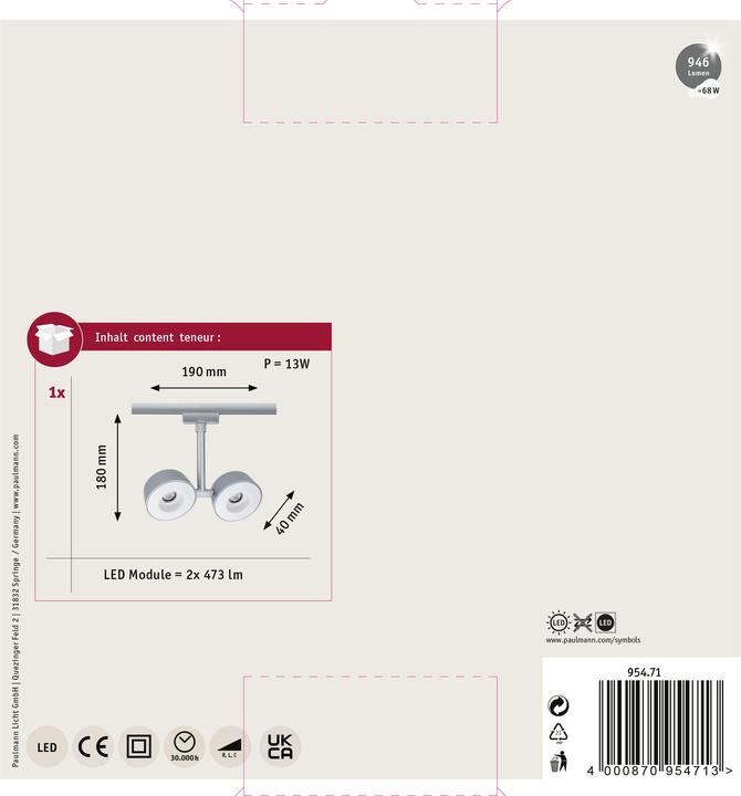 Image du produit Paulmann URail Dou Pellet (294 lm)