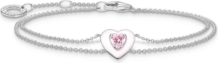 Thomas Sabo Armband Herz mit pinkem Stein silber (19 cm, 925er Silber, Emaille)