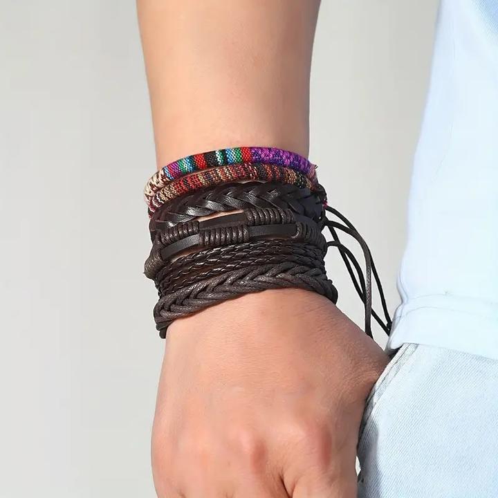 Actual product image Cbx 36 pieces leather bracelets mix styles size adjustable, handmade bracelets (Faux leather, Wood and cotton)