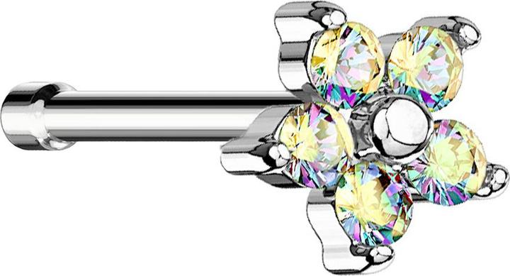 Star Piercing Nasenstecker gerade silber Blume Kristall multicolor (Chirurgenstahl 316L, Messing)