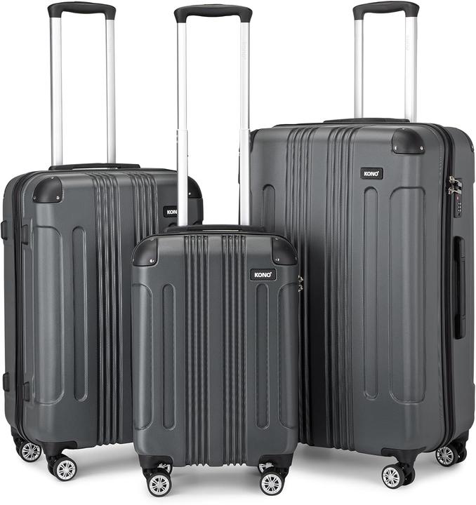 Immagine prodotto Kono 3-teiliges Hartschalen Trolley-Kofferset (113 l, Bagaglio a mano (fino a 50 litri), M (50 - 90l), L (90 - 115l))