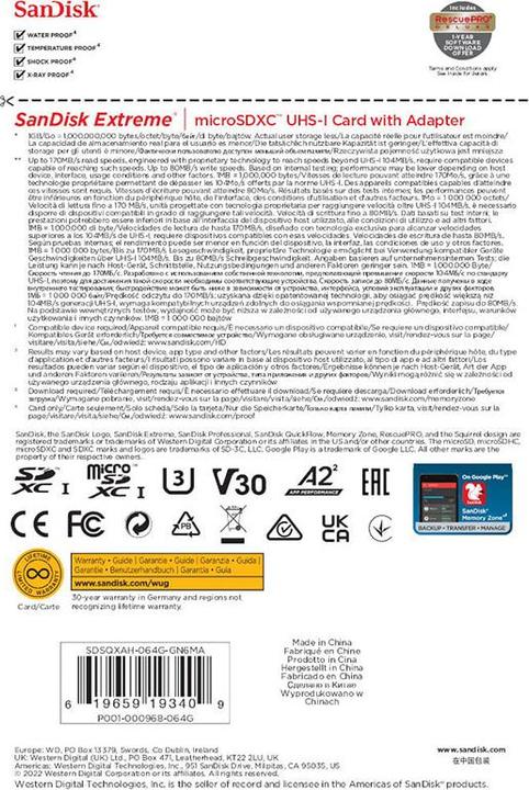 Image du produit SanDisk Extreme UHS-I V30 (64 Go, microSDXC, U3, UHS-I)