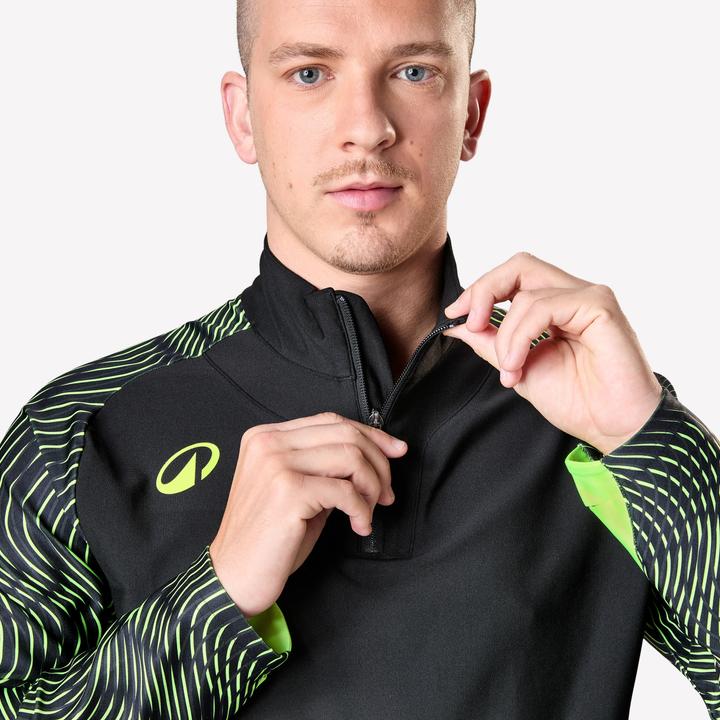 Image du produit Kipsta Sweat De Football Adulte 1/2 Zip Viralto Wave Noir, Jaune Fluo (S)