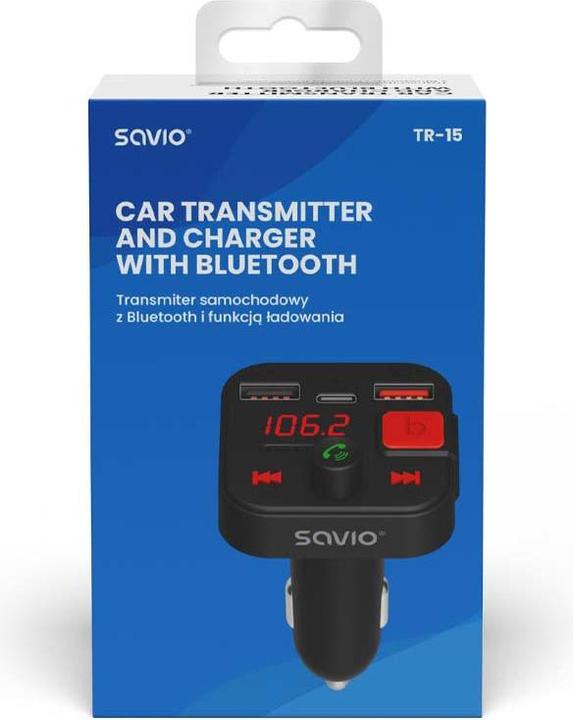 Produktbild Savio FM Sender Bluetooth 5.3 QC 3.0 Ladegerät LED Display Bass Boost TR-15 schw