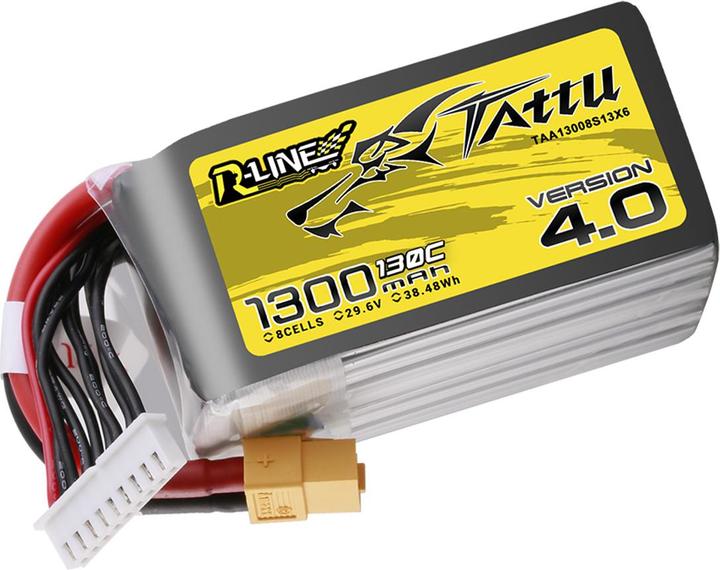 Produktbild Tattu R-Line Version 4.0 1300mAh 29.6V 130C 8S1P Lipo Battery Pack with XT60 Plug (29.60 V, 1300 mAh)