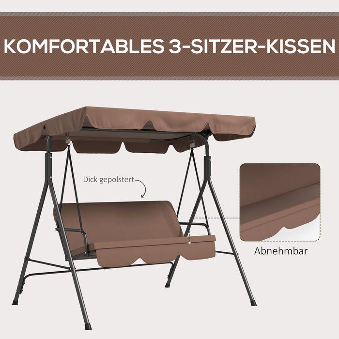Produktbild Swisshandel24 Hollywoodschaukel 3-Sitzer mit Verstellbarem Dach, wasserabweisend bis 200 belastbar, für Garten, Ba