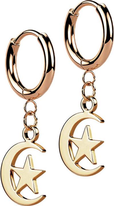 Star Piercing Ohrring rosegold Anhänger Mond und Stern (ohne Messing, Chirurgenstahl 316L)