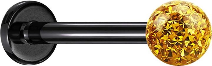 Actual product image Star Piercing Micro labret black with crystal ball yellow epoxy protective layer (Titanium G23, without brass)