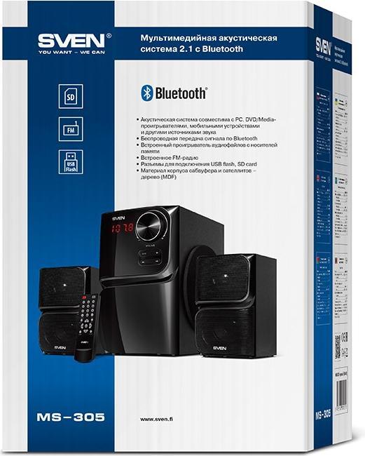 Actual product image Sven MS-305, 2.1 speakers, FM, Bluetooth, USB/SD, LED Ekranas, RC unit, power output 40W (20 + 2  1