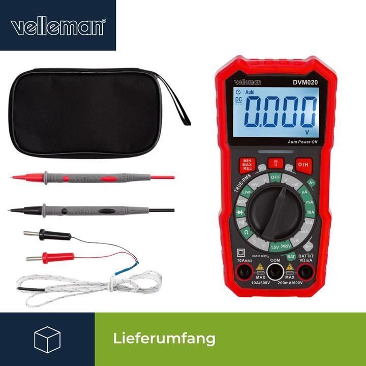Produktbild Velleman Universelles, robustes Echt-Effektivwert-Digitalmultimeter - CAT III - 600 V - 8 Funktionen (CAT III)