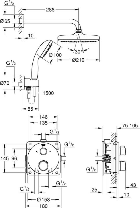 Image du produit Grohe Système de douche Grohtherm UP avec Tempesta 210