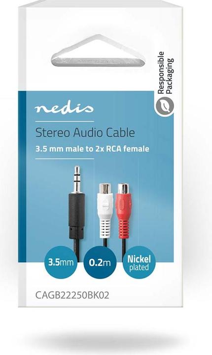 Image du produit Nedis Câble audio stéréo, 3,5 mm, 2X RCA femelles (0.20 m, RCA)