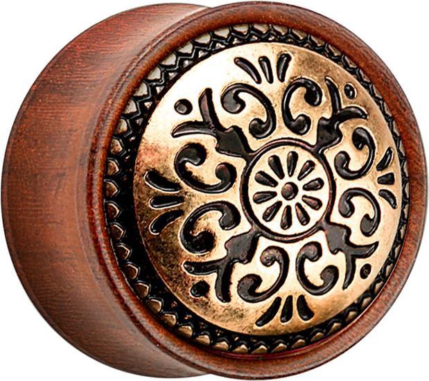 Star Piercing Flared Plug aus Rosenholz Tribalmuster Antik (Organisch, Messing)