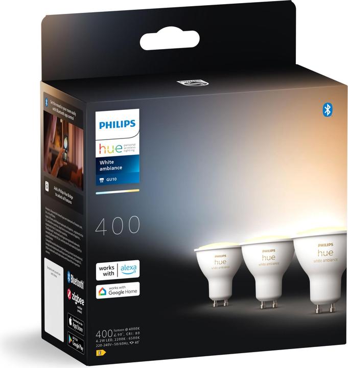 Productafbeelding Philips Hue White Ambiance (GU10, 4.20 W, 350 lm, 3 x, E)