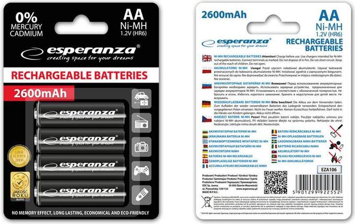 Produktbild Esperanza EZA106 Industrieakku Nickel-Metallhydrid (NiMH) (4 Stk., AA, 2600 mAh)