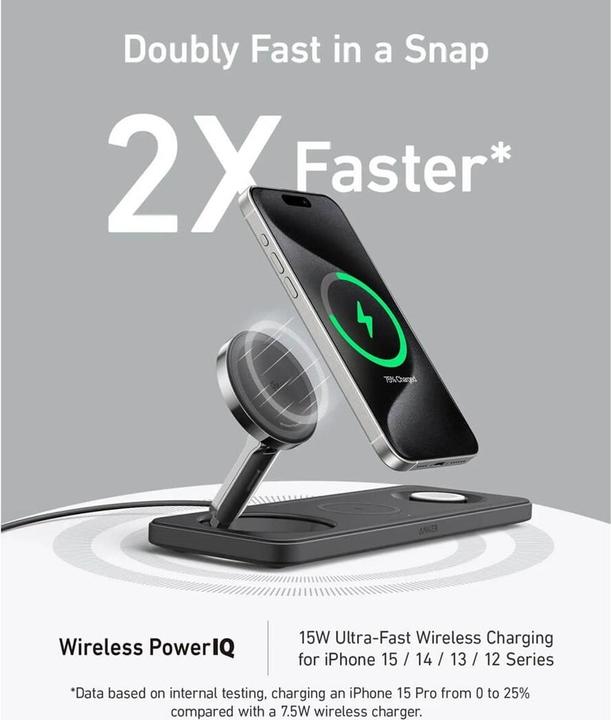 Actual product image Anker Stacja magnetyczna pozioma MagGo 15W 3-in-1 Czarna (25 W)