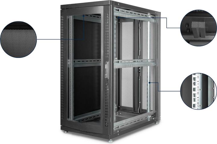 Actual product image Digitus Server rack 48,3cm 19inch 26U black H1338mm W600mm D1000mm with Plexi glass door incl. 28xMonta... (26 RU, 19 inch rack)