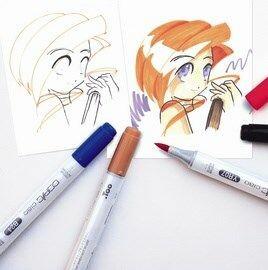 Actual product image Copic Ciao set of 12 (Lipstick Red, Blue Green, Ultra Navy, Shock pink, Burnt umber, Purple blue, Yellow, Forest Green, Yellowish Green, Black, Cadmium Orange, Violet, 6 mm, 12 x)