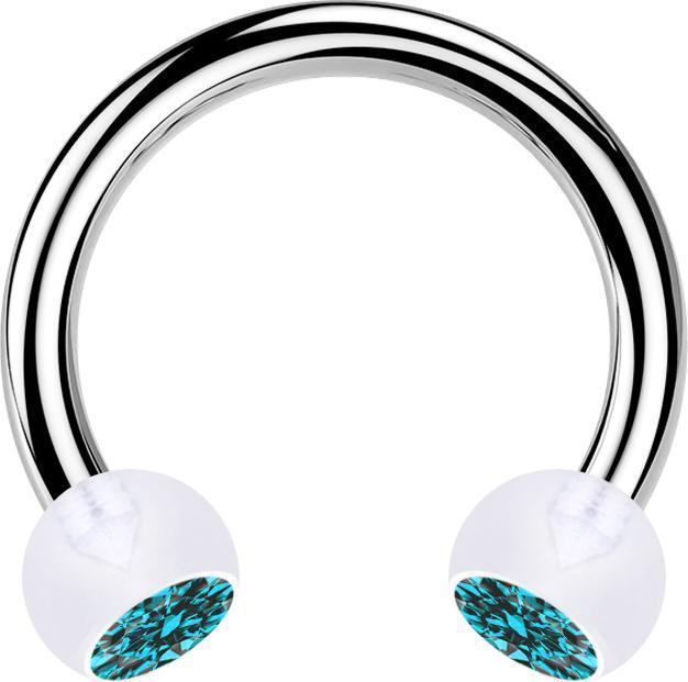 Immagine prodotto Star Piercing Campanile circolare in argento con due sfere di cristallo trasparenti color acqua (senza ottone, Acciaio chirurgico 316L, Bioflex)