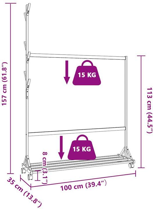 Produktbild VidaXL Kleiderständer mit Haken und Rollen 100x35x157 cm Bambus