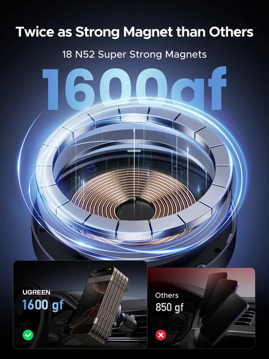 Actual product image Ugreen Magnetic Wireless Car Charger W708
