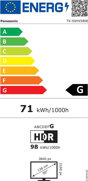 Energie-Label Panasonic TX-50HX580E Fernseher (50 Zoll) Ultra HD Smart-TV WLAN (49.61", LED, 4K)