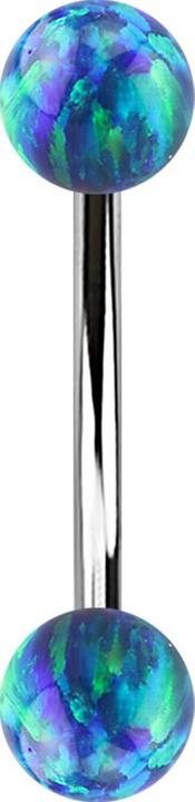 Star Piercing Micro Banane silber mit zwei Kugeln Opal blau (ohne Messing, Chirurgenstahl 316L)