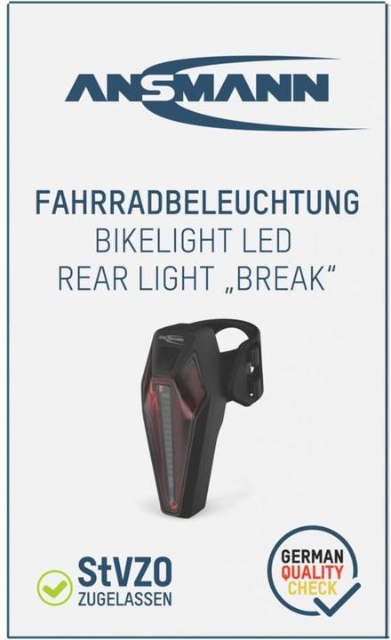 Actual product image Ansmann Bikelight Rear LED break rechargeable