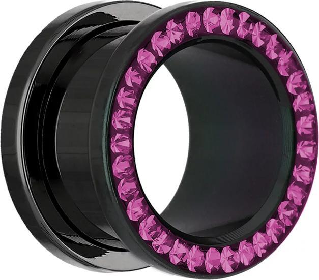 Produktbild Star Piercing Flesh Tunnel schwarz mit Kristall fuchsia und Epoxy Schutzschicht (ohne Messing, Chirurgenstahl 316L)