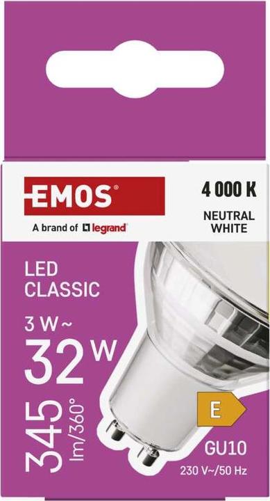 Produktbild Emos LED Lampe Classic MR16 Silber/ GU10 / 3 W (32 W) / 345 lm / Neutral Weiss (GU10, 3 W, 345 lm, 1 x, E)