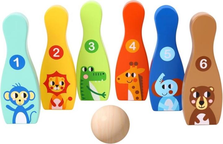 Actual product image Tooky Toy Wooden animal bowling set