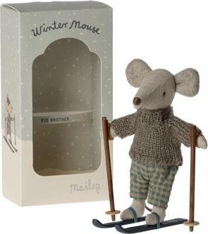 Actual product image Maileg Winter mouse big brother with skis (13 cm)