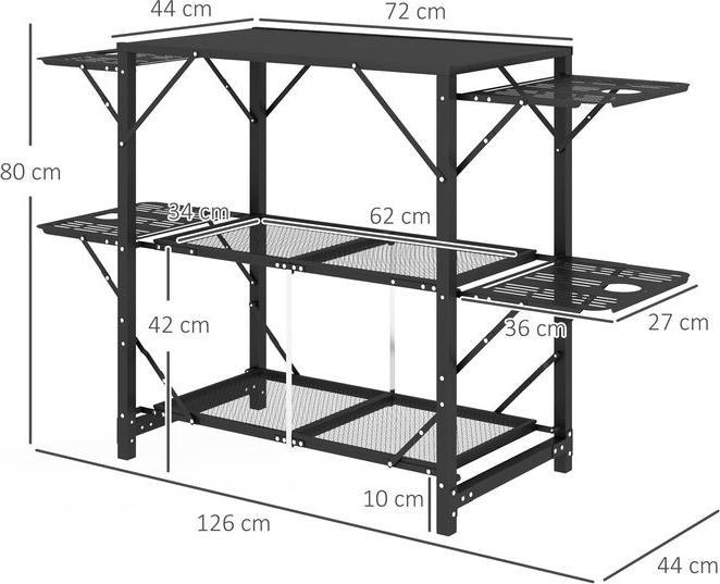 Produktbild Swisshandel24 Campingtisch Picknicktisch Outdoor-Küchenschrank, klappbar, wetterbeständig, 126cmx44cmx80cm, Schwar