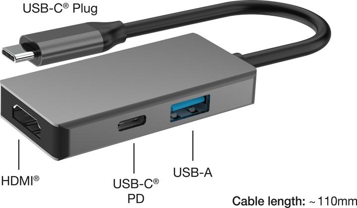 Immagine prodotto Vivanco USB-C Multiport Hub 3in1, Alu Gehaeuse, 4K 60Hz (USB-C, 3 Porti)