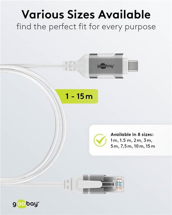Produktbild Goobay Ethernet-Kabel USB-C 3.1 auf RJ45, Slim, 3 m (USB 3.1, RJ45 (1x))