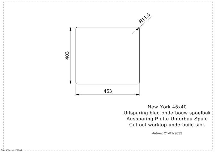 Actual product image Reginox Sink, Stainless Steel Kitchen Sink New York 45x40 cm R35528 (Fitted sink, 44 cm, 49 cm)
