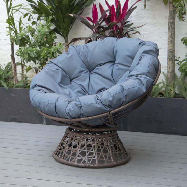 Productafbeelding PureHaven Loungestoel 92x80x80,5 cm gemaakt van rotan rond kussen 360 graden draaibaar makkelijk schoon te