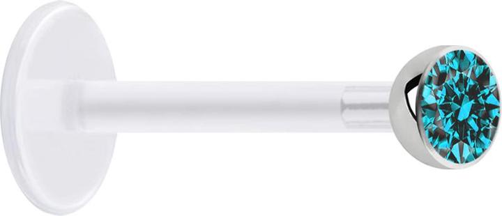 Star Piercing Micro Labret transparent mit Kugel und Kristall aqua (Chirurgenstahl 316L, ohne Messing, Bioflex)